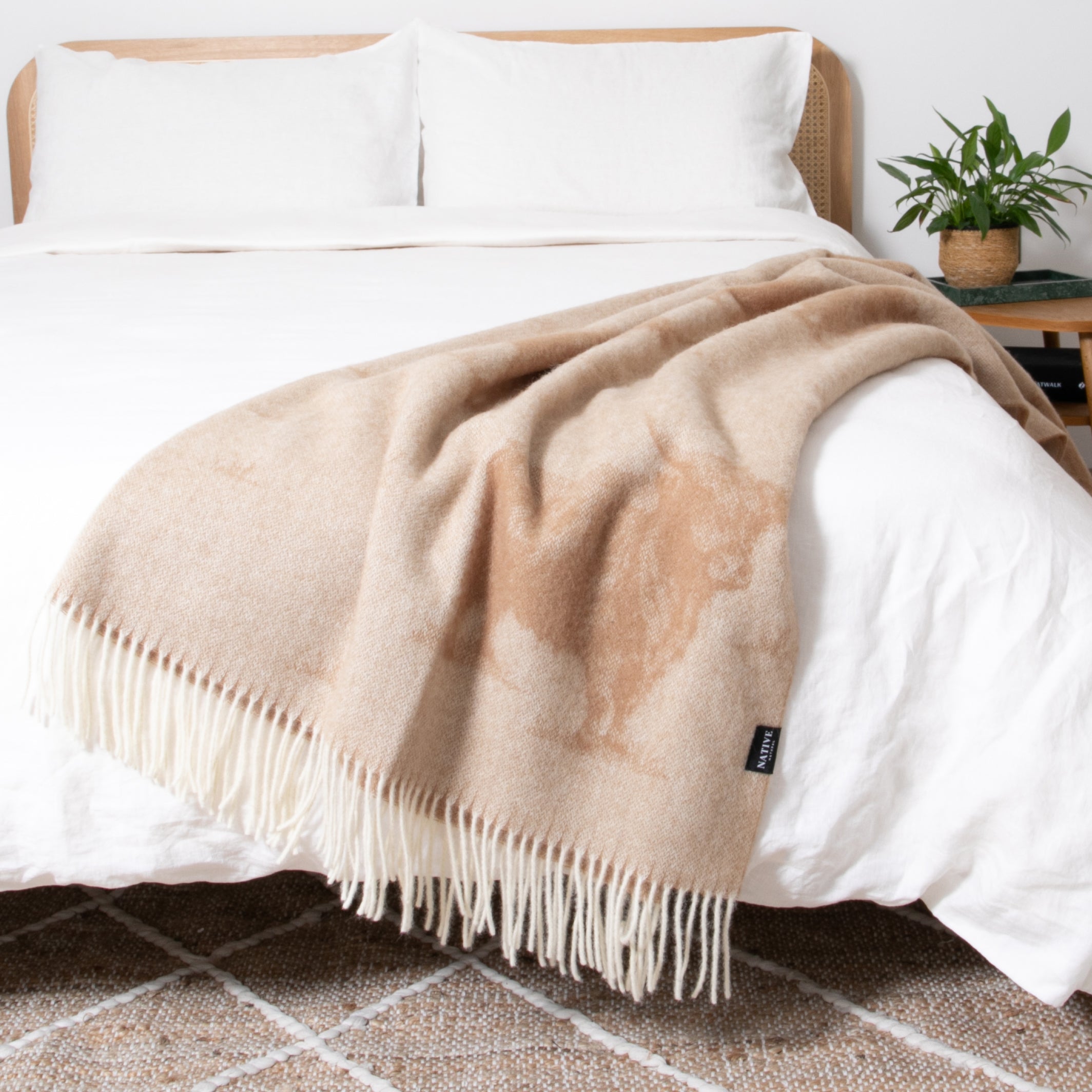 Highland Cow Beige Wool Blanket